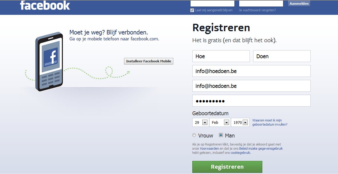 Facebook aanmaken