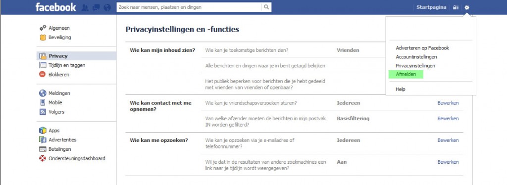 Facebook afmelden account