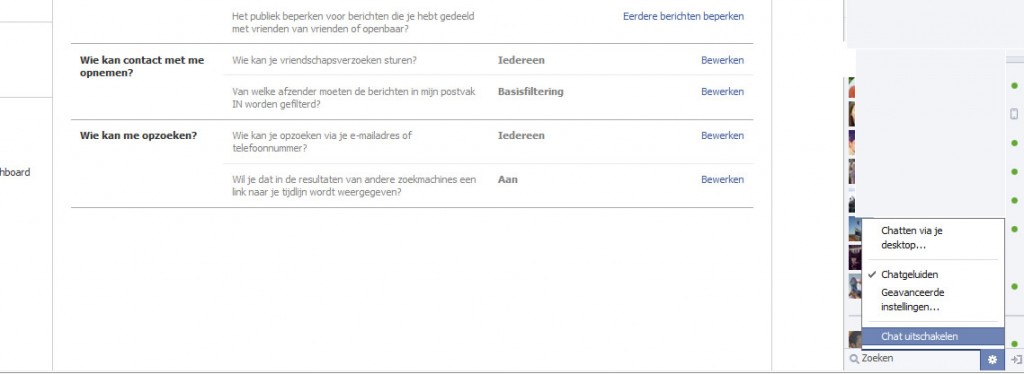 Facebook afmelden van de chat