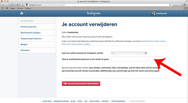 Instagram account verwijderen uit app