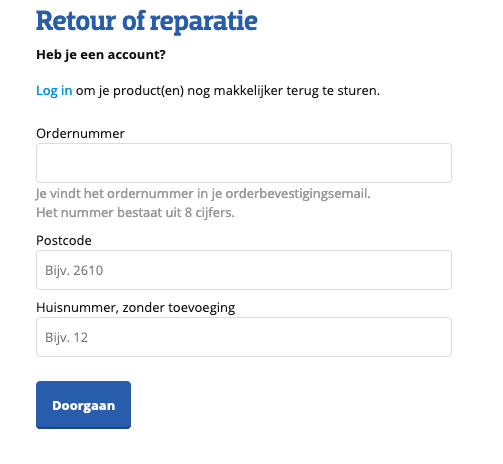 Hoe een bestelling retourneren? tonen het